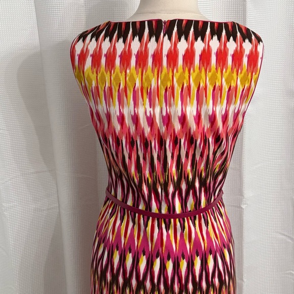 Roz & Ali Women's Sleeveless Round Neck Midi Vibrant Ikat Multicolor Dress Sz 16 - Picture 7 of 8